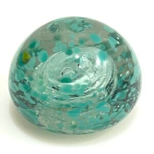Vintage G RED Mark Murano Style Art Glass Clear & Turquoise Teal PAPERWEIGHT 3"